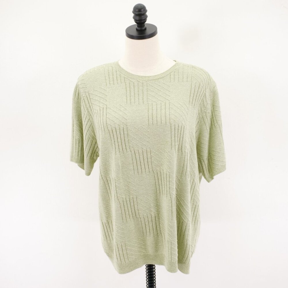 Alfred Dunner XL Knit Green Short Sleeve Crew Neck Sweater Padded Shoulders Acry